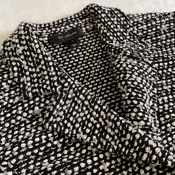 St. John | Textured Knit One Button Long Blazer Jacket Black/White (10) - Picture 2 of 16